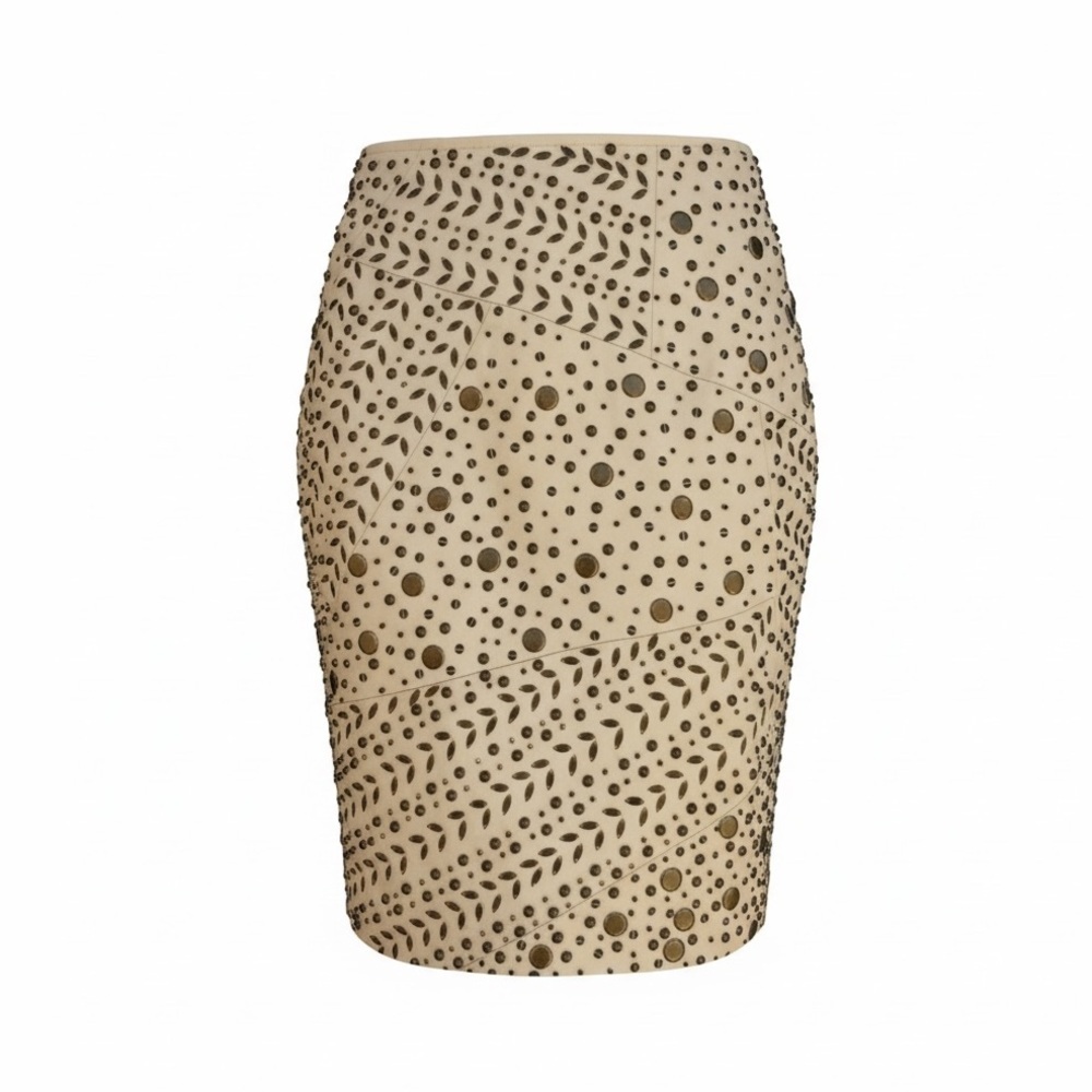 Lafayette 148 New York Leather Skirt Brass Studs & Beading 6